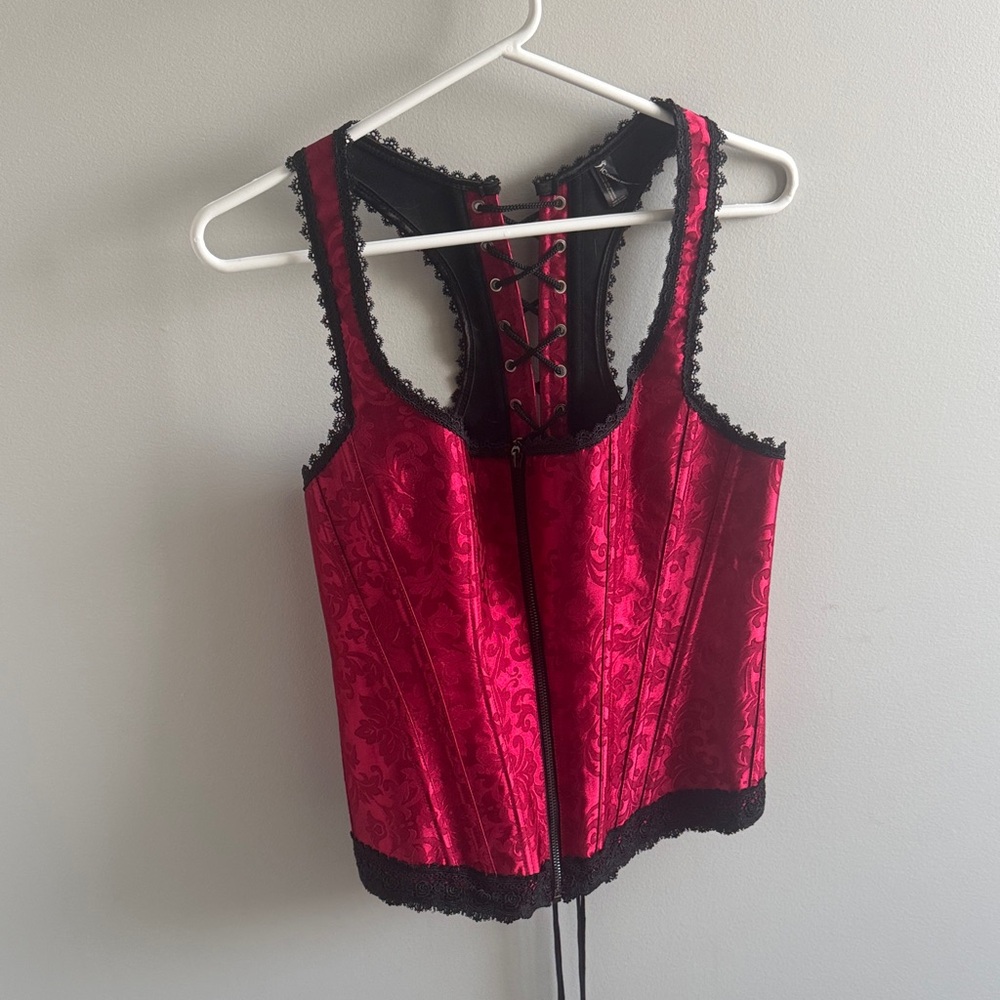 Elegant Red and Black Lace Corset Top